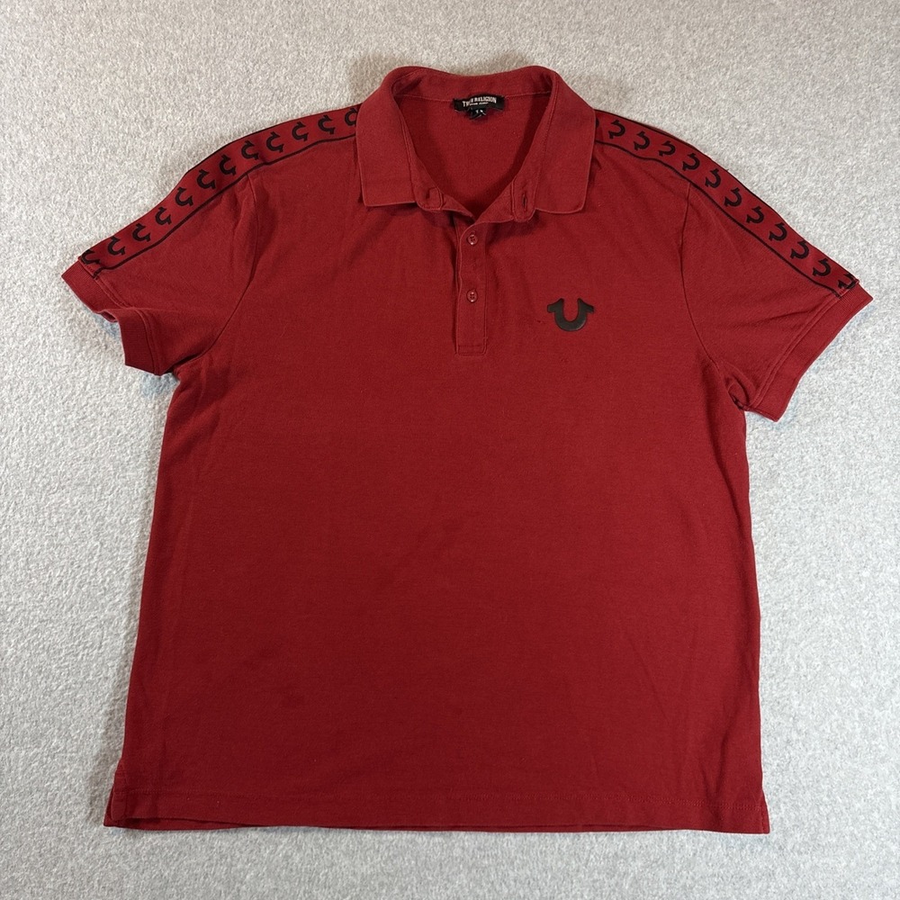 True Religion Men's Red Polo Shirt Short Sleeve‎ Sz L Fair Condition